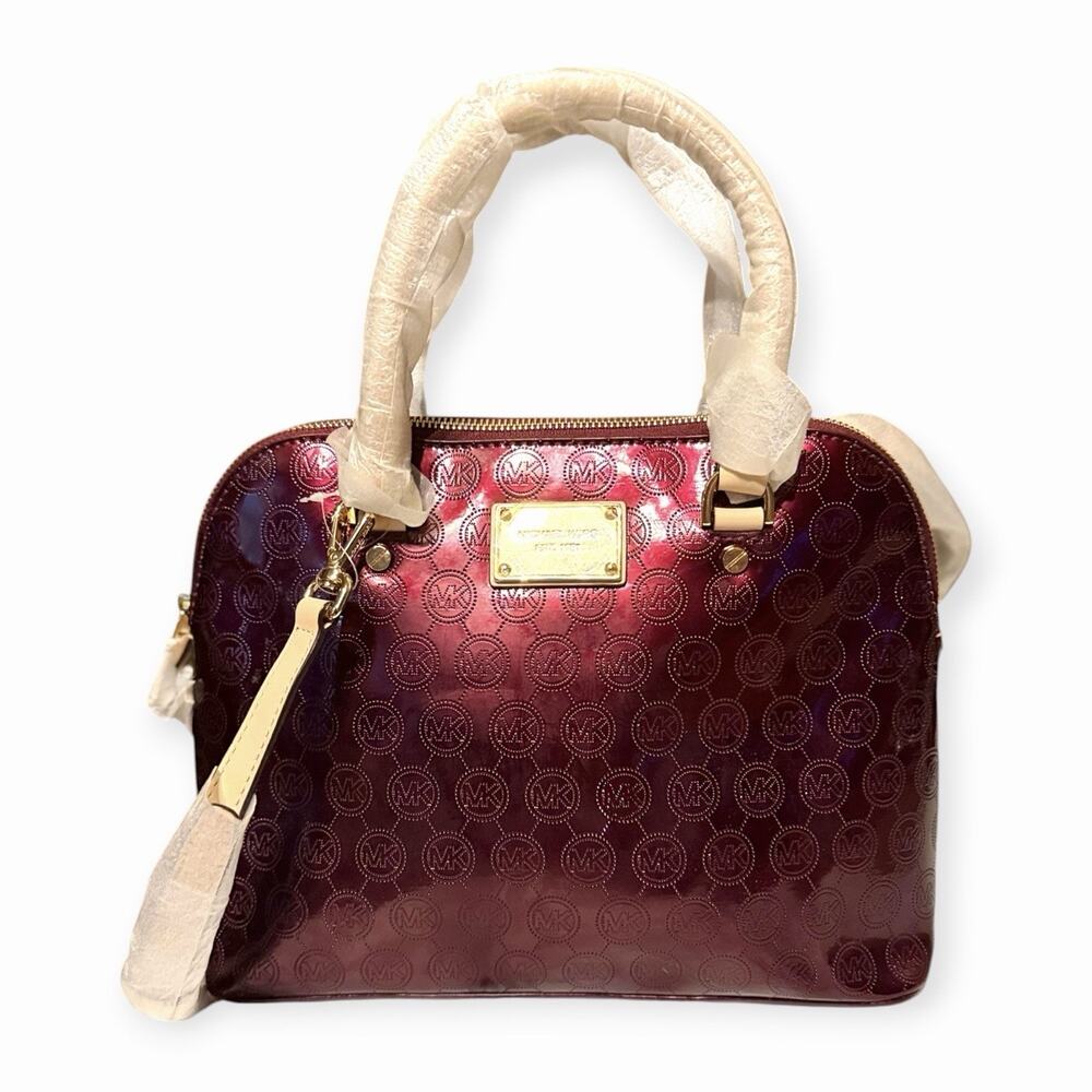 Michael Kors Cindy Medium Dome Satchel Crossbody Handbag Bordeaux Red NWT HTF